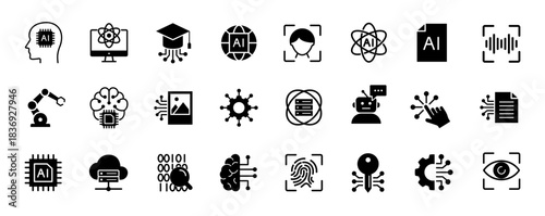 Artificial intelligence icon set. AI and technology symbol. Vector illustration.