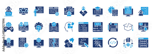 coding for kids icon sheet glyph blue