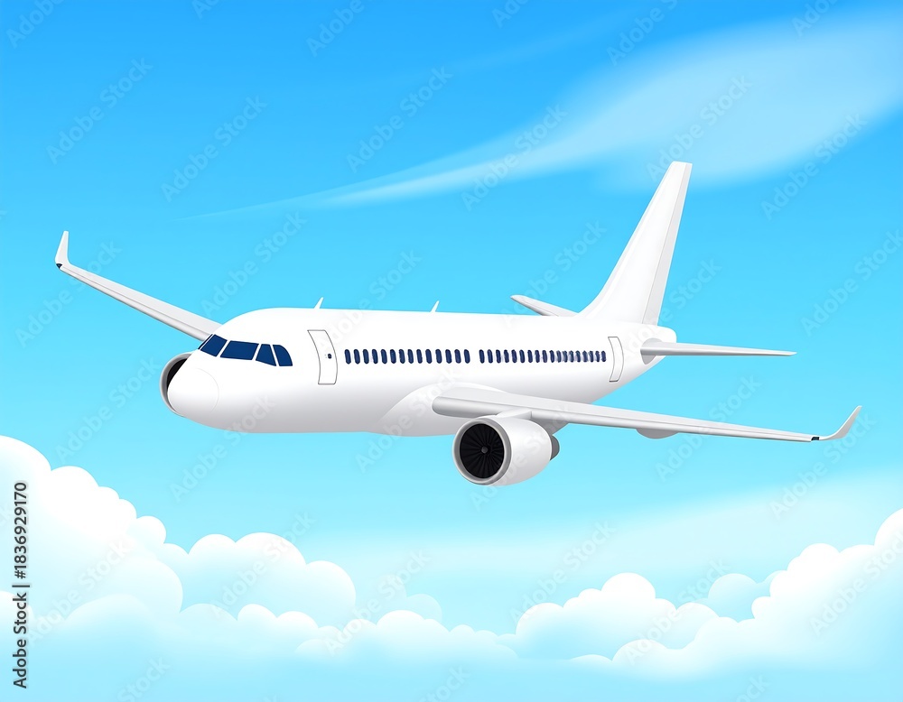 Fototapeta premium White passenger jet in the sky, surrounded by fluffy white clouds