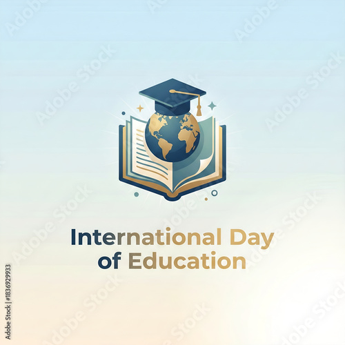 International Day of Education illustration with graduation cap and globe