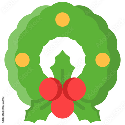 christmas wreath icon illustration design with flat