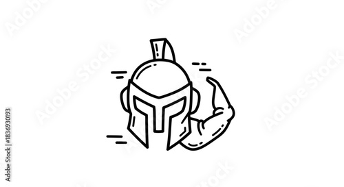 Spartan Helmet and Bicep Line Art Illustration.