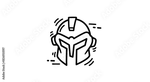 Spartan Helmet Line Art Illustration with Dynamic Dashes.