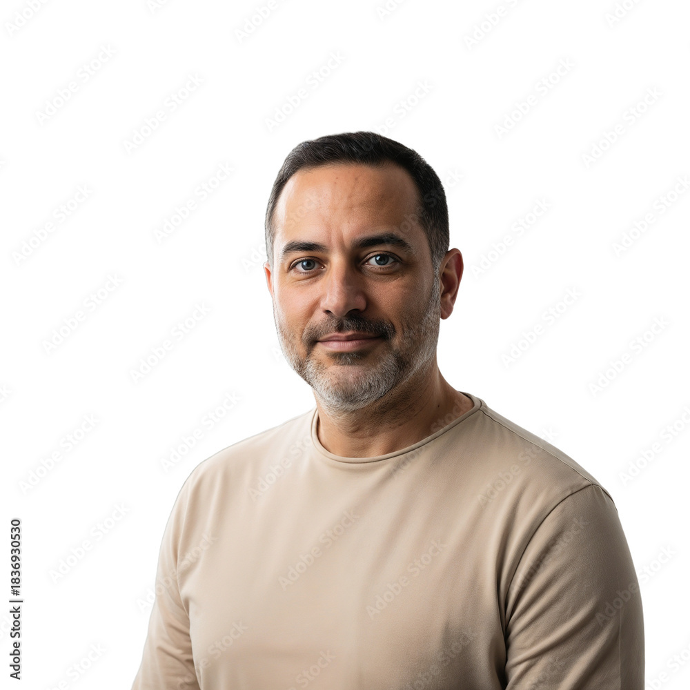 Obraz premium Man stands and looks at the camera with a neutral expression in a well-lit space