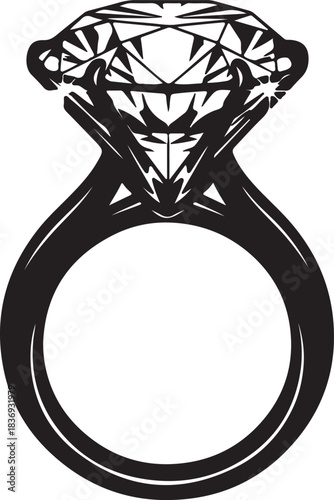 Silhouette of a diamond ring with a large faceted gemstone