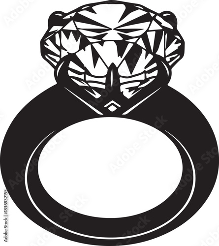 Stylized black outline of a diamond ring abstract band