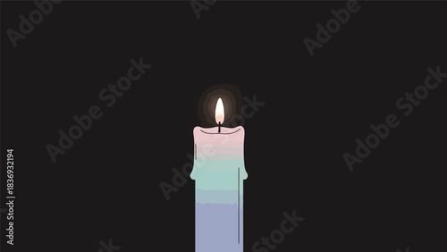 A lit candle with a colorful melting wax body.