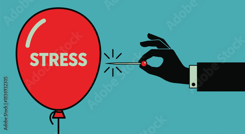 Stress concept with hand popping balloon