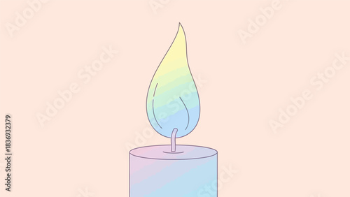 Pastel Rainbow Candle Flame Minimalist Illustration.
