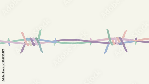 Barbed Wire Strand with Colorful Reflections on White Background.