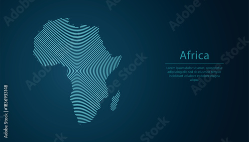 Abstract circular line map of African continent on dark background