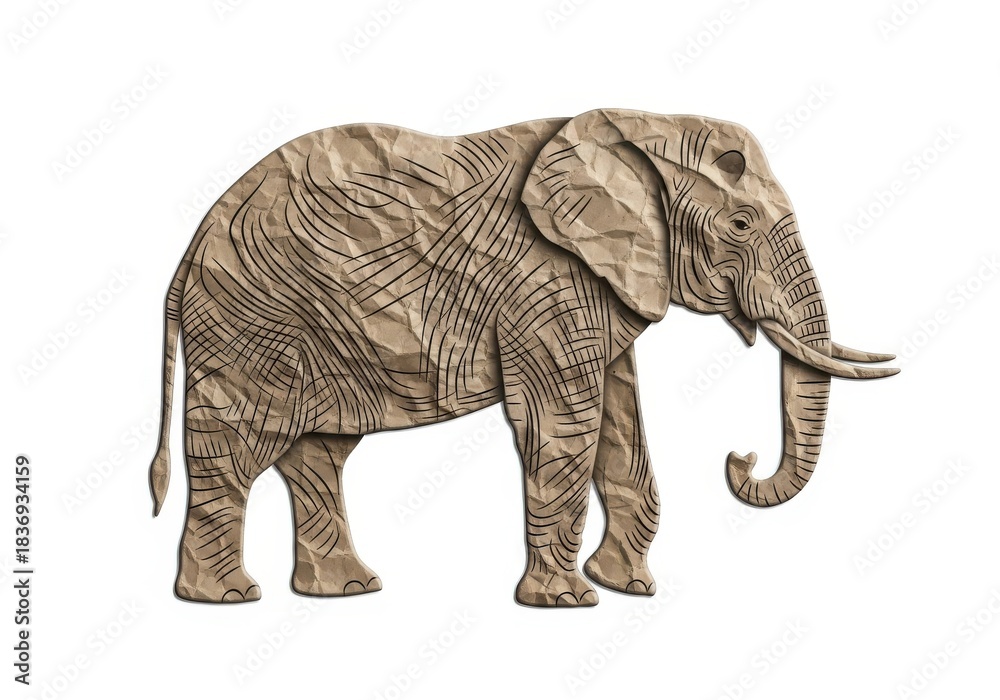 Fototapeta premium Stylized depiction of a large mammal featuring wrinkled paper texture and outline drawing