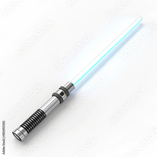Clean Neon Lightsaber Icon with Modern Hilt on White