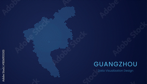 Guangzhou city dotted digital map for data visualization design