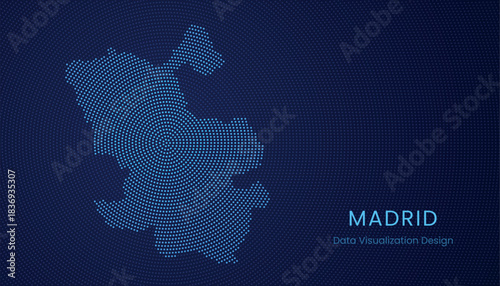 Madrid city dotted digital map for data visualization design
