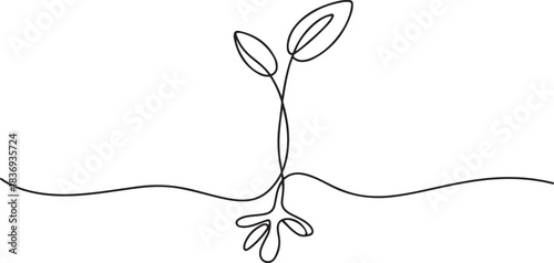 Sprout with roots. Continuous one line drawing.one line  vector illustration  with out background