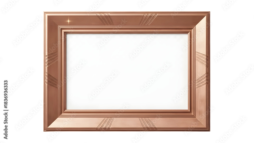 Fototapeta premium Elegant Rose Gold Metallic Horizontal Picture Frame Mockup with Decorative Lines isolated PNG with Transparent Background