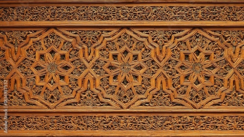 Intricate wooden carving with geometric islamic patterns