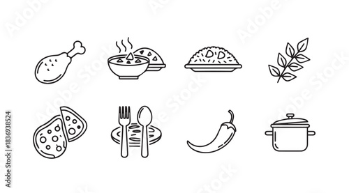 Hand drawn food icons collection featuring delicious dishes and ingredients for culinary design vector