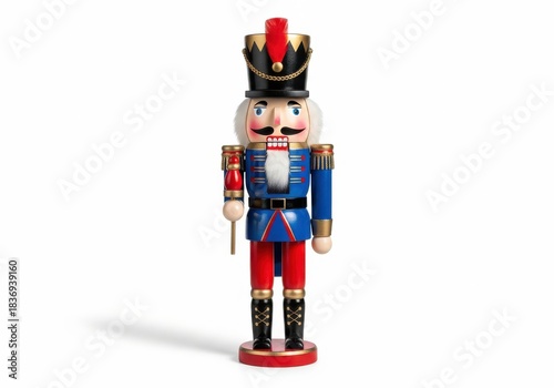 Traditional wooden figurine representing a soldier with bright colors standing against a plain background