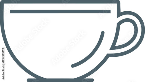Simple graphic illustration of a clean white coffee cup with a handle