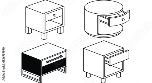 Modern nightstands with drawers in various designs and colors