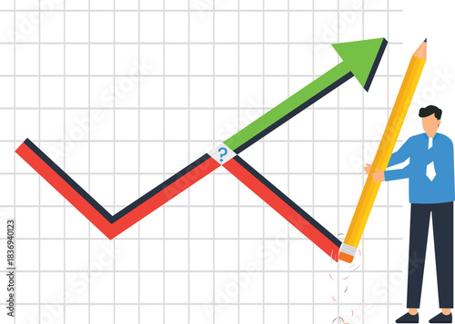 Businessman erasing downward trend on chart for business growth financial recovery market correction strategy planning upward arrow success turnaround concept changing direction data analysis