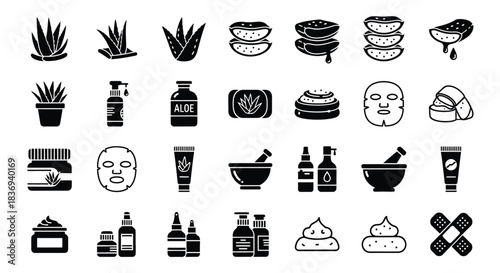 Aloe vera skincare product icons for natural beauty and wellness