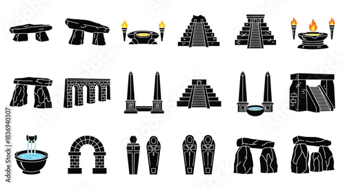 Ancient stone structures and monuments icons