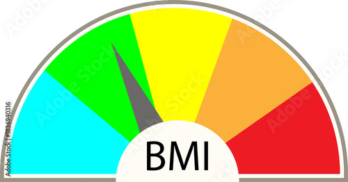 Minimal BMI Scale Icon with Gauge Needle Pointing to Normal Green Zone