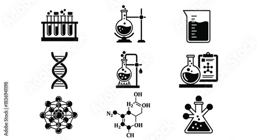 Science and chemistry laboratory icons set