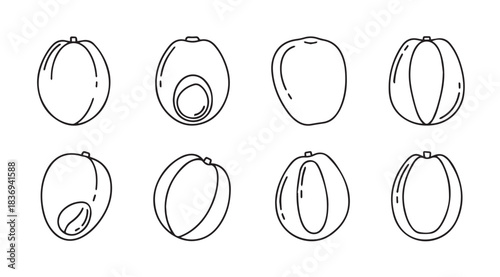 Set of eight hand drawn sketches of oranges showing different stages of peeling vector