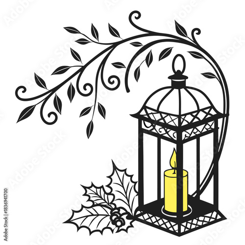 Christmas candle lantern silhouette black fill