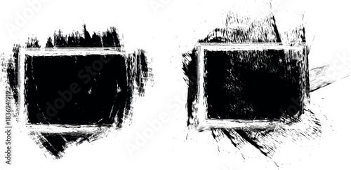 Two distressed rectangular frames with rough brushstroke textures on a white background