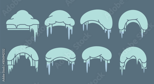 Frozen archway ice formations in various shapes and sizes