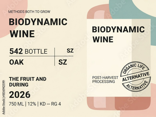Biodynamic Wine Label with Abstract Geometric Design and Organic Certification Details