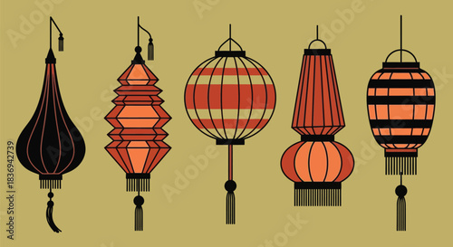 Vibrant hanging lanterns in various shapes and designs for festive decoration