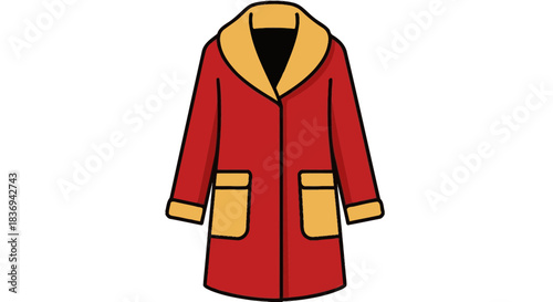 Vibrant red coat with stylish yellow accents and collar