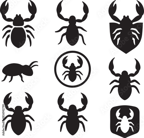 Pseudoscorpion Silhouette Icon Set.eps