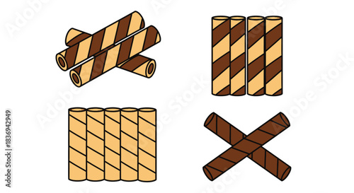 Colorful wafer rolls in different arrangements