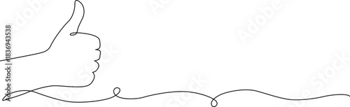 Abstract continuous line of hand making thumbs up gesture with trailing scroll Vector