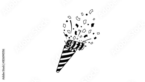 Party popper exploding with confetti. celebration event line art vector icon isolated on white background, Vector