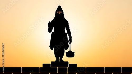 Striking Silhouette of Lord Vitthal Standing Gracefully on Sacred Bricks, Radiating Divine Strength, Devotional Serenity, Cultural Heritage, and Timeless Spiritual Presence