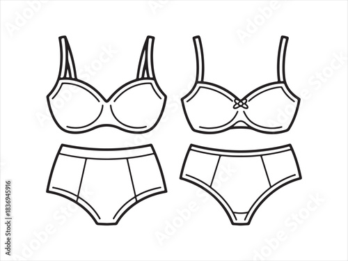 silhouette Bra and panty silhouette, Simple Line Drawing of A Bra and Panty Set Design