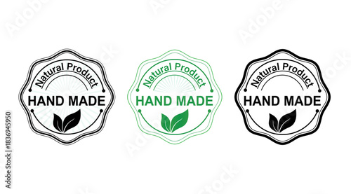 Set of three handmade natural product labels with leaf designs