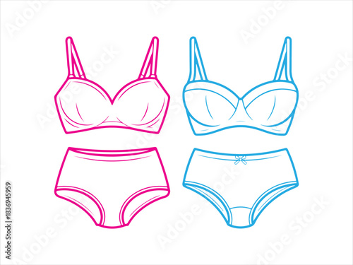 silhouette Bra and panty silhouette, Simple Line Drawing of A Bra and Panty Set Design