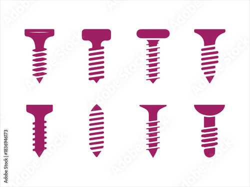 Blue Screw, Silhouette Icon Set | Hardware Tools Vector Illustration