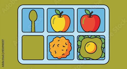 Colorful cartoon breakfast tray with food