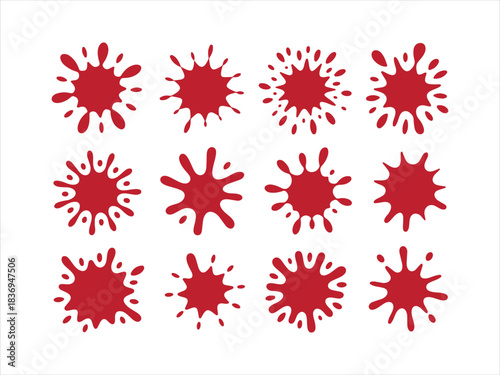 Red Ink Splash Icons Set Vector Illustration