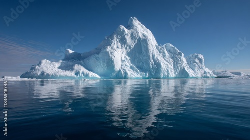 Wallpaper Mural Towering iceberg floating in arctic ocean with smooth water reflecting vast icy peak under clear blue sky Torontodigital.ca